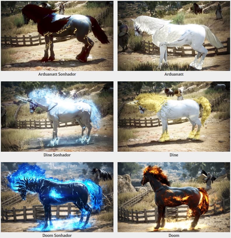 Comparativo entre Arduanatt Sonhador, Arduanatt, Diné Sonhador, Diné, Doom Sonhador e Doom